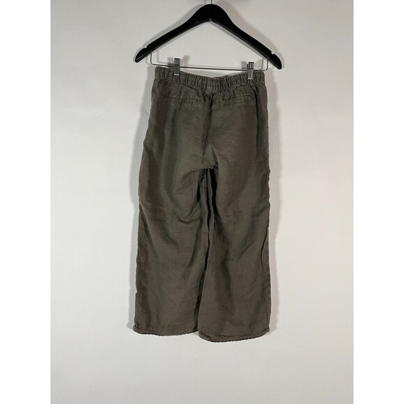 Garnet Hill Linen Pants Wide Leg Crop Crochet Edging Size 2 Army Green Lagenlook - Picture 8 of 11